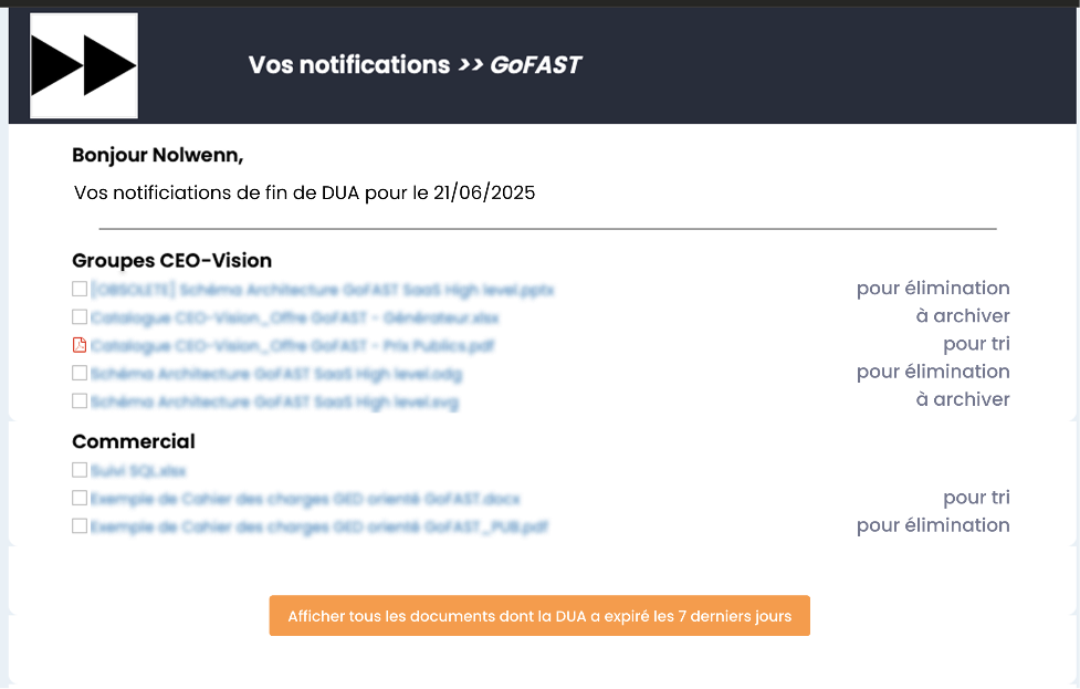 Mail notifications archiviste