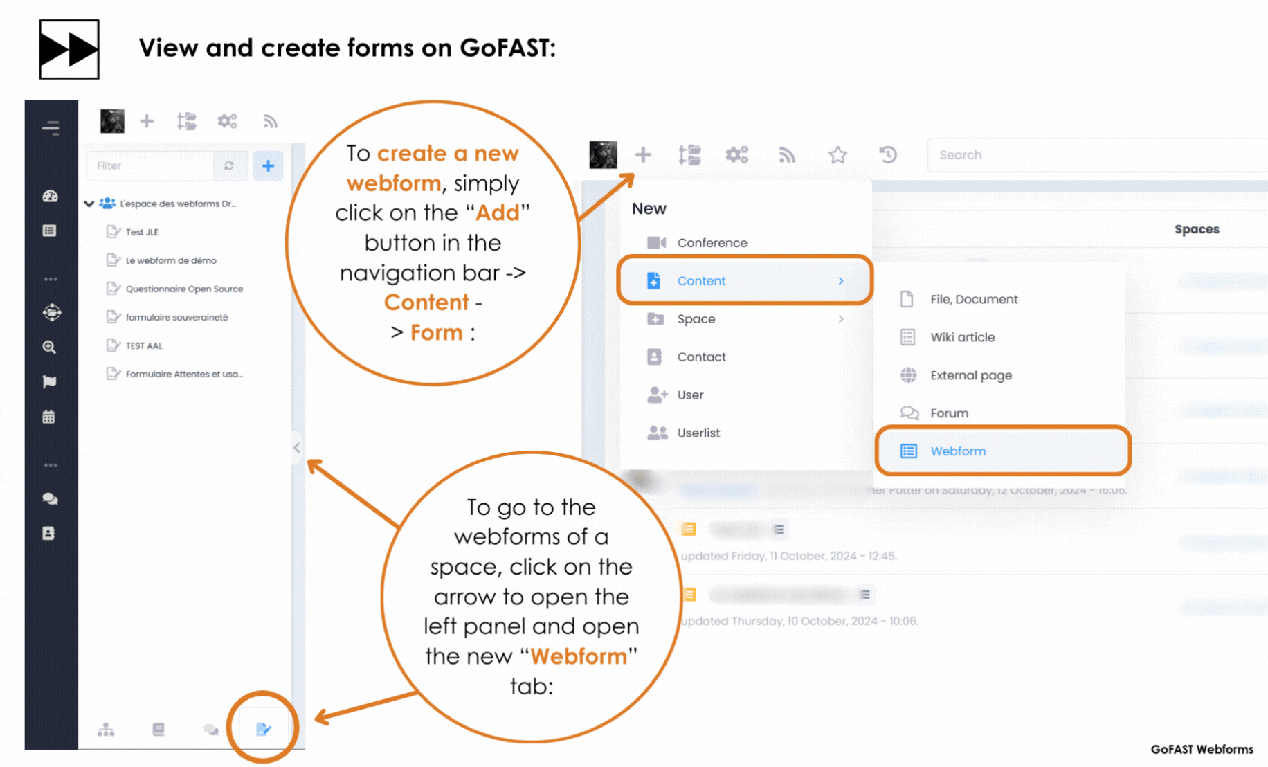 screen shots carrousel of gofast usage