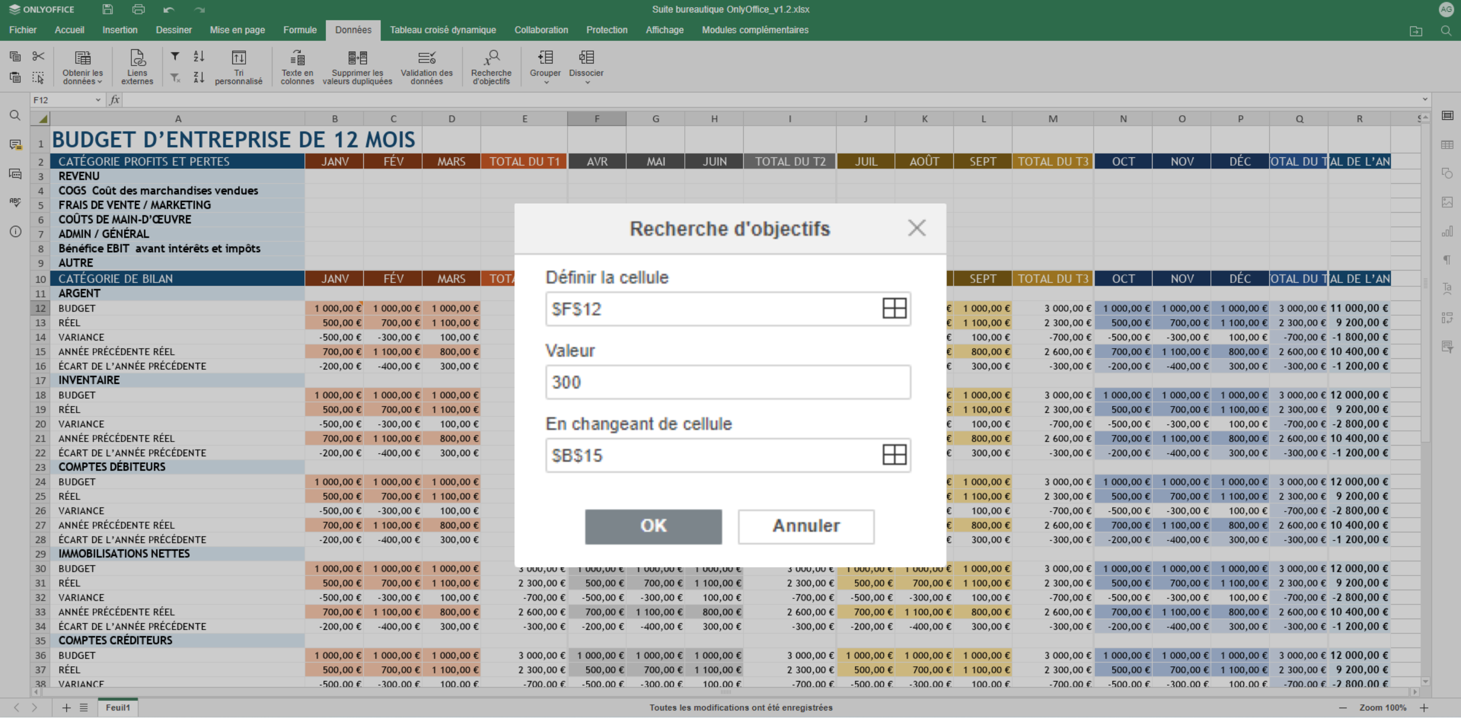 spreadsheet recherche d'objectifs nouvelle feature 