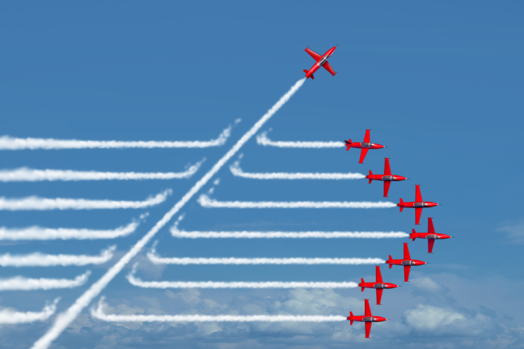 A red planes fleet flying in the sky